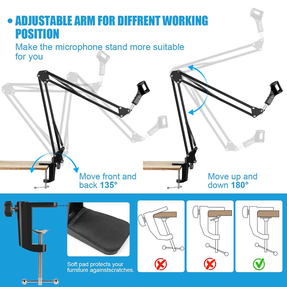 Microphone Arm Boom - NALFI-Supporto per microfono, braccio a forbice