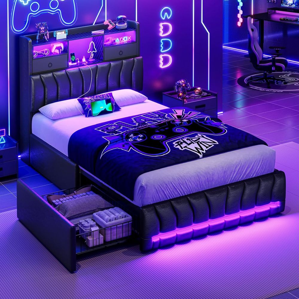 Esports Gaming Platform - Letto singolo con contenitore, 2 cassetti,